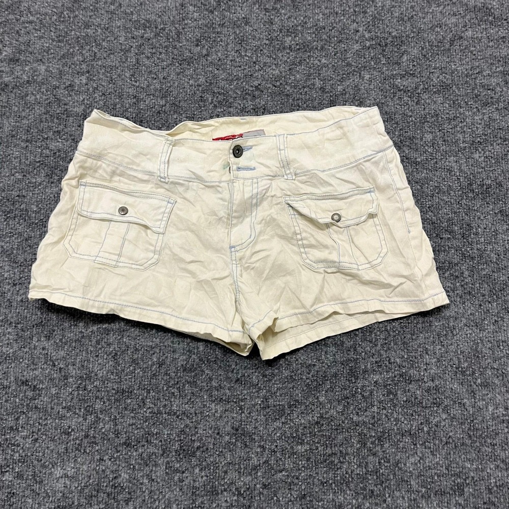 Lazer Jeans Shorts Womens Size 11 Ivory Low Rise Cargo Flap Pocket Y2K Casual
